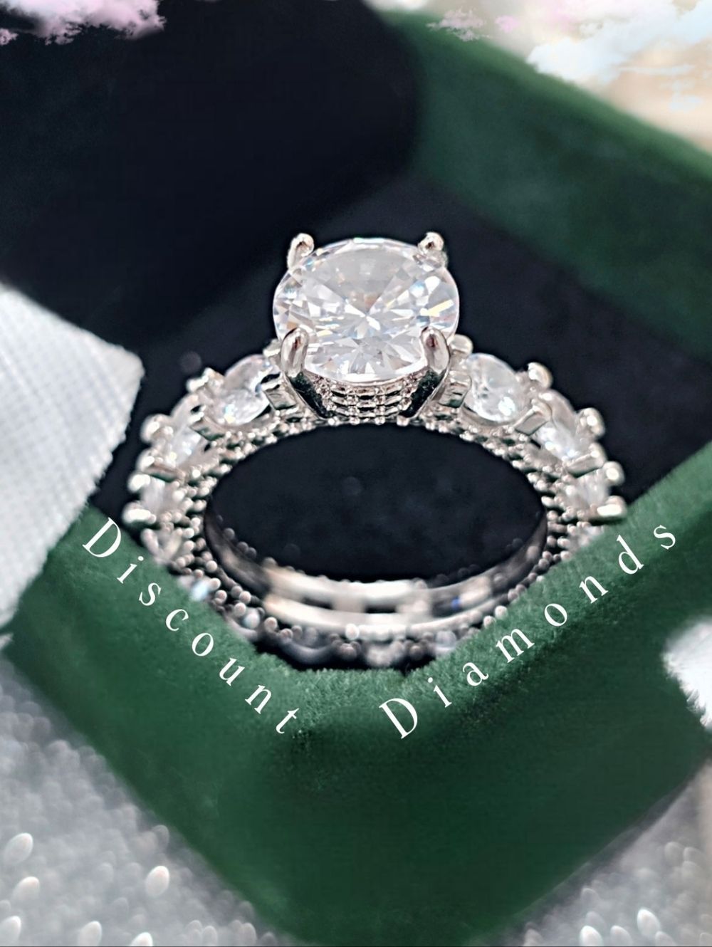 Clear White Diamond Cocktail Ring & Baguette White Diamonds 925 on Silver